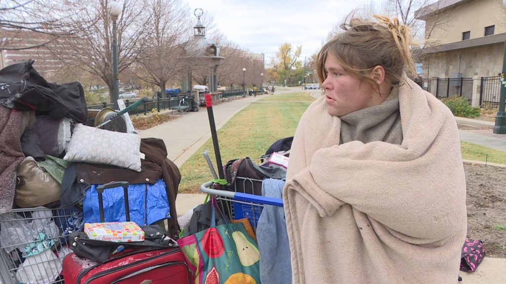Homeless White Woman Looking Cold